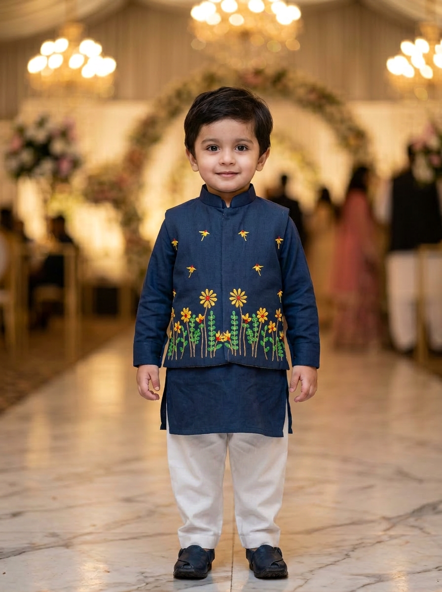 Party embroidery panjabi set - three piece panjabi / kurta/koti set for baby boys